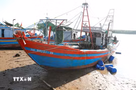 Tàu cá đã bị hư hỏng nhiều bộ phận. (Ảnh: Xuân Tiến/TTXVN)