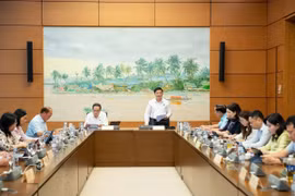 Đoàn đại biểu Quốc hội các tỉnh Hậu Giang, Bắc Ninh, Đắk Lắk và Lào Cai thảo luận ở tổ. (Ảnh: TTXVN phát)