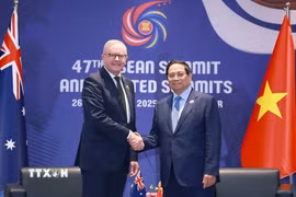 Thủ tướng Phạm Minh Chính hội kiến Thủ tướng Australia Anthony Albanese. (Ảnh: Dương Giang/TTXVN)