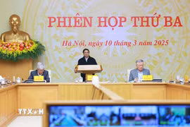 Thủ tướng Phạm Minh Chính chủ trì phiên họp thứ ba của Ban Chỉ đạo xóa nhà tạm, nhà dột nát. (Ảnh: Dương Giang/TTXVN)