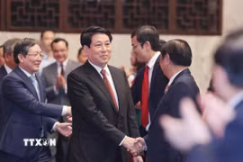 Chủ tịch nước Lương Cường đến dự Lễ tôn vinh, trao danh hiệu Nông dân Việt Nam xuất sắc và Nhà khoa học của nhà nông năm 2025. (Ảnh: Lâm Khánh/TTXVN)