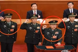Trương Hựu Hiệp (đứng trước), Phó Chủ tịch Quân ủy Trung ương, đã tuyên thệ nhậm chức ngày 11/3/2023. (Nguồn: Getty Images)