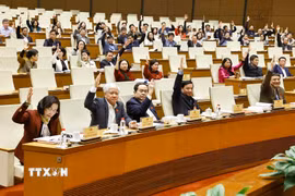 Chủ tịch Quốc hội Trần Thanh Mẫn và đại biểu biểu quyết. (Ảnh: Doãn Tấn/TTXVN)