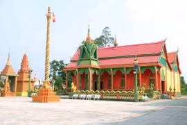 Chùa Ô Chumaram Prếk Chếk (hay gọi chùa Ô Chum) ở xã Vĩnh Quới, thị xã Ngã Năm (Sóc Trăng), nơi nuôi giấu chiến sĩ cách mạng qua 2 cuộc kháng chiến. (Ảnh: Tuấn Phi/TTXVN)