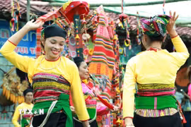 Đồng bào dân tộc Mường (Thanh Hóa) tái hiện lễ hội Pồôn Pôông. (Ảnh: Vân Chi/TTXVN)