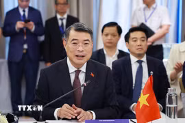 Thủ tướng Lê Minh Hưng làm việc với Đoàn đại biểu địa phương Nhật Bản. (Ảnh: Dương Giang/TTXVN)