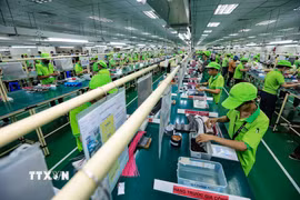 Hoạt động sản xuất tại một công ty ở thành phố Hòa Bình, tỉnh Hòa Bình. (Ảnh: Trọng Đạt/TTXVN)
