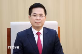 Phó Bí thư Tỉnh ủy, Chủ tịch Ủy ban nhân dân tỉnh Quảng Ngãi Nguyễn Hoàng Giang trả lời phóng viên Thông tấn xã Việt Nam. (Ảnh: Phạm Cường/TTXVN)