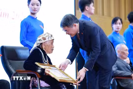 Thủ tướng Lê Minh Hưng trao tặng huy hiệu 70 năm tuổi Đảng cho các đồng chí đảng viên lão thành thuộc Đảng bộ thành phố Hải Phòng. (Ảnh: Dương Giang/TTXVN)
