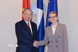 Tổng Bí thư Tô Lâm gặp Phó Chủ tịch thứ nhất Quốc hội Phần Lan Paula Risikko. (Ảnh: Thống Nhất/TTXVN)
