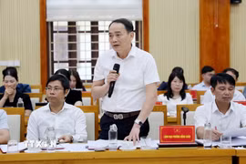 Bí thư Đảng ủy phường Hồng Châu Đặng Văn Diên phát biểu tại hội nghị. (Ảnh: Thế Duyệt/TTXVN)