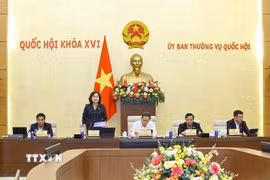 Phó Chủ tịch Quốc hội Nguyễn Thị Hồng điều hành nội dung phiên họp. (Ảnh: Doãn Tấn/TTXVN)