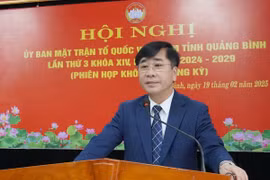 Tân Chủ tịch Ủy ban Mặt trận Tổ quốc Việt Nam tỉnh Quảng Bình phát biểu nhận nhiệm vụ. (Nguồn: Cổng thông tin điện tử Quảng Bình)