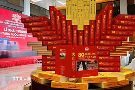 Cuốn sách ảnh song ngữ Việt-Anh “80 năm Quốc hội Việt Nam (1946-2026)" do Nhà xuất bản Thông tấn (TTXVN) phối hợp với Vụ Thông tin và Thư viện thuộc Văn phòng Quốc hội tổ chức biên soạn, xuất bản. (Ảnh: TTXVN)