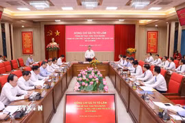 Quang cảnh buổi làm việc của Tổng Bí thư, Chủ tịch nước Tô Lâm với lãnh đạo chủ chốt Học viện Chính trị Quốc gia Hồ Chí Minh. (Ảnh: Văn Điệp/TTXVN)