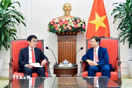 Thứ trưởng Bộ Ngoại giao Ngô Lê Văn tiếp Chủ tịch Viện Nghiên cứu Kinh tế ASEAN-Đông Á (ERIA) Watanabe Tetsuya. (Ảnh: TTXVN)