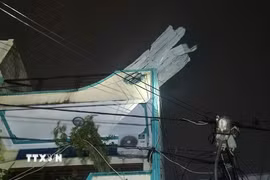 Nhà của người dân Quy Nhơn bị tốc mái do gió giật kinh hoàng sau khi bão đổ bộ. (Ảnh: Sỹ Thắng/TTXVN)