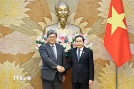 Chủ tịch Quốc hội Trần Thanh Mẫn tiếp ông Hagiuda Koichi, Quyền Tổng Thư ký Đảng Dân chủ Tự do Nhật Bản. (Ảnh: Doãn Tấn/TTXVN)