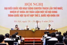 Chủ tịch Quốc hội Trần Thanh Mẫn và các Phó Chủ tịch Quốc hội chủ trì Hội nghị. (Ảnh: Doãn Tấn/TTXVN)
