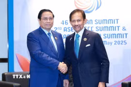 Thủ tướng Phạm Minh Chính gặp Quốc vương Brunei Hassanal Bolkiah. (Ảnh: Dương Giang/TTXVN)