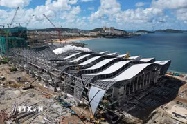 Công trình hạ tầng kỹ thuật phục vụ Hội nghị APEC 2027 trên địa bàn đặc khu Phú Quốc (An Giang) đang giai đoạn thi công. (Ảnh: TTXVN phát)