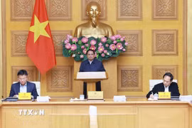 Thủ tướng Phạm Minh Chính chủ trì Phiên họp thứ tư của Ban Chỉ đạo rà soát, xử lý vướng mắc trong hệ thống văn bản quy phạm pháp luật. (Ảnh: Dương Giang/TTXVN)
