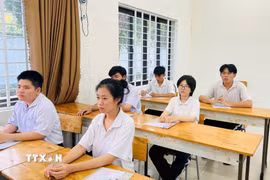 Thí sinh tại điểm thi Trường THPT Võ Thị Sáu. (Ảnh: Huỳnh Sơn/TTXVN)