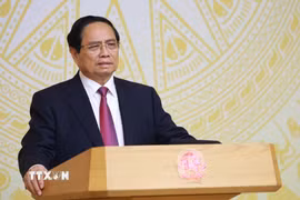 Thủ tướng Phạm Minh Chính chủ trì phiên họp thứ 25 của Ban Chỉ đạo quốc gia về chống khai thác hải sản bất hợp pháp, không báo cáo và không theo quy định (IUU). (Ảnh: Dương Giang/TTXVN)