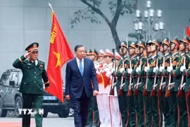 Tổng Bí thư, Chủ tịch nước Tô Lâm đến dự Lễ kỷ niệm 80 năm Ngày truyền thống Lực lượng vũ trang Thủ đô. (Ảnh: Thống Nhất/TTXVN)
