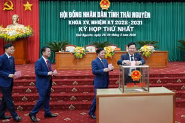 Các đại biểu Hội đồng Nhân dân tỉnh thực hiện quy trình bầu cử tại Kỳ họp. (Ảnh: Hoàng Nguyên/TTXVN)