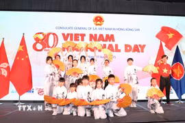 Một tiết mục biểu diễn của Nhóm "Ruby's Dance Crew" tại Lễ kỷ niệm Quốc khánh Việt Nam tại Hong Kong. (Ảnh: Xuân Vịnh/TTXVN)