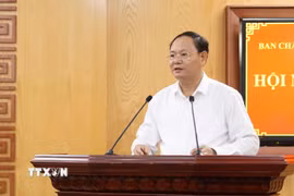 Bí thư Tỉnh ủy tỉnh Lai Châu Lê Minh Ngân phát biểu chỉ đạo. (Ảnh: Quý Trung/TTXVN)
