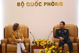 Đại tướng Nguyễn Tân Cương tiếp Đại sứ Tây Ban Nha Carmen Cano De Lasala. (Nguồn: Quân đội Nhân dân)