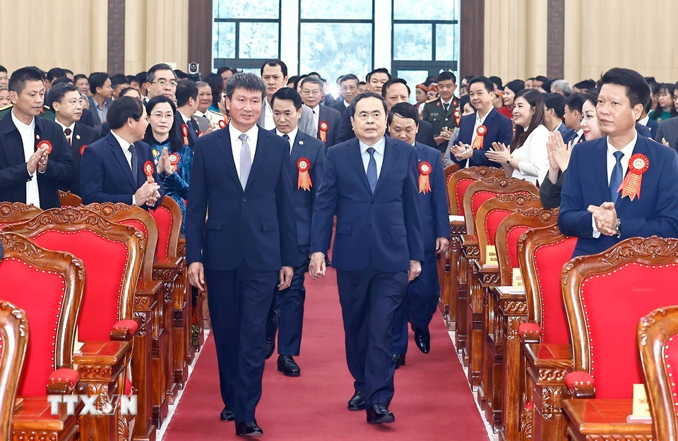 Chủ tịch Quốc hội Trần Thanh Mẫn dự Lễ công bố huyện Văn Yên đạt chuẩn nông thôn mới năm 2024.(Ảnh: Doãn Tấn/TTXVN)
