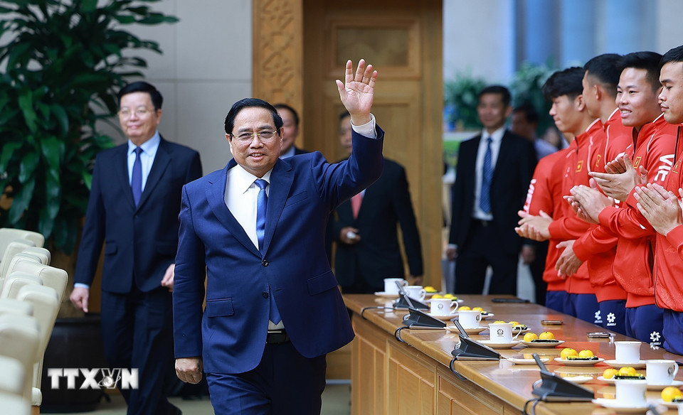 Thủ tướng Phạm Minh Chính dự Lễ xuất quân Đoàn thể thao Việt Nam tham dự SEA Games 33. (Ảnh: Dương Giang/TTXVN)