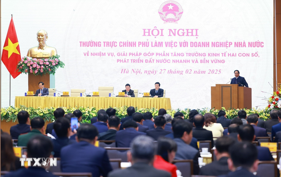 Hội nghị Thường trực Chính phủ làm việc với doanh nghiệp nhà nước. (Ảnh: Dương Giang/TTXVN)