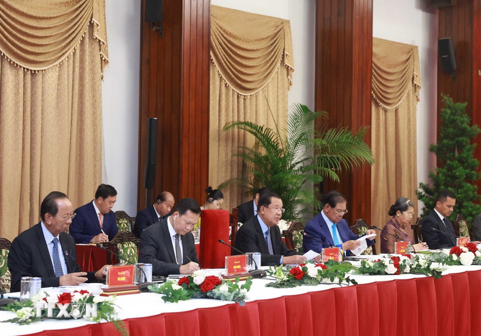 Chủ tịch CPP, Chủ tịch Thượng viện Campuchia Hun Sen tại cuộc gặp. (Ảnh: Thống Nhất/TTXVN)