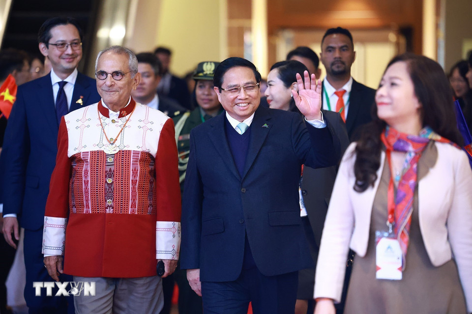 Thủ tướng Phạm Minh Chính đến dự khai mạc Diễn đàn Tương lai ASEAN 2025. (Ảnh: Dương Giang/TTXVN