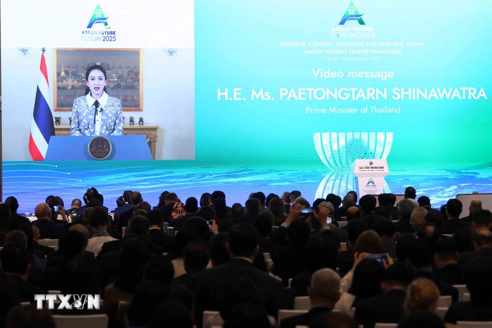 Thủ tướng Thái Lan Paetongtarn Shinawatra gửi thông điệp đến Diễn đàn Tương lai ASEAN. (Ảnh: An Đăng/TTXVN)
