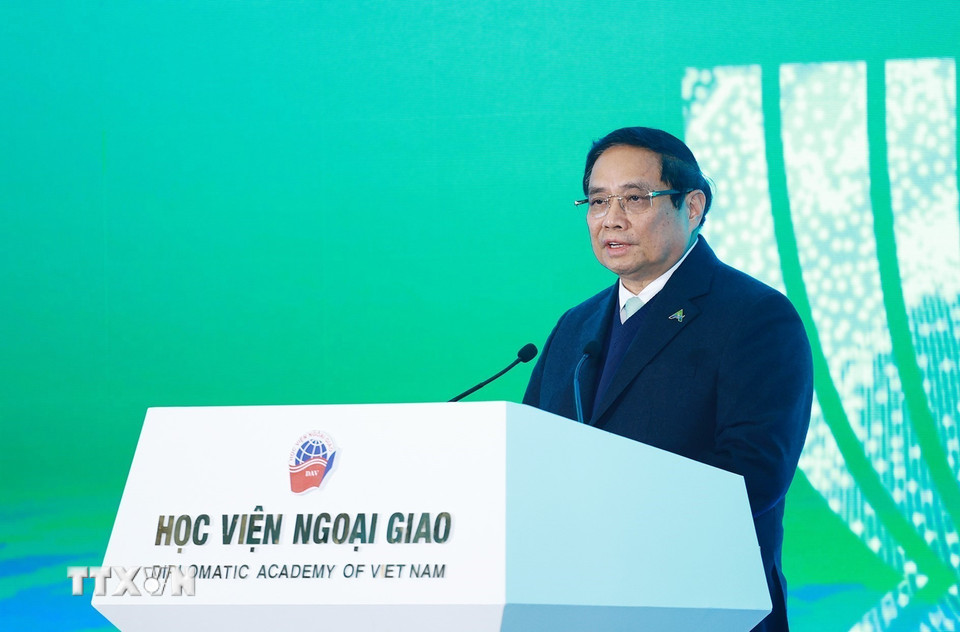 Thủ tướng Phạm Minh Chính phát biểu tại Diễn đàn Tương lai ASEAN 2025. (Ảnh: Dương Giang/TTXVN)