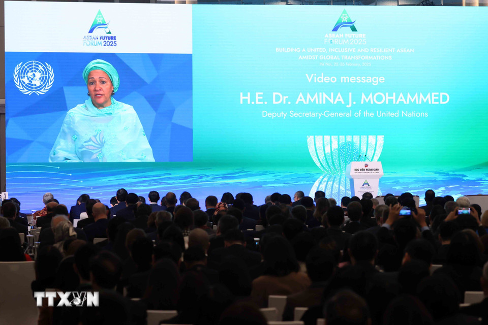Phó Tổng Thư ký Liên hợp quốc Amina J. Mohammed gửi thông điệp đến Diễn đàn Tương lai ASEAN. (Ảnh: An Đăng/TTXVN)