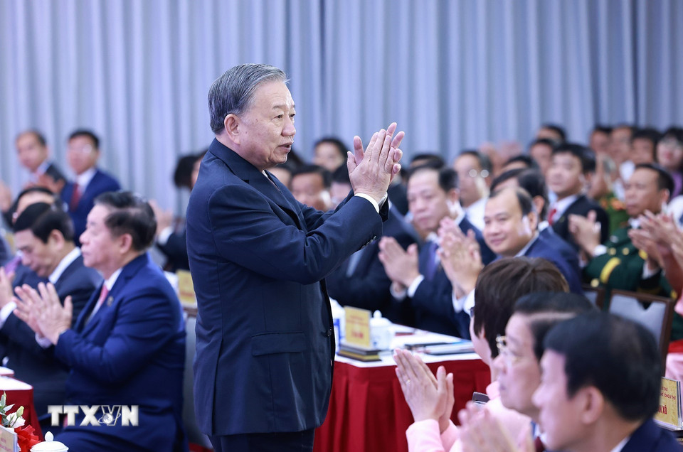 Tổng Bí thư Tô Lâm dự Lễ đón nhận Huân chương Hồ Chí Minh và kỷ niệm 80 năm Ngày truyền thống Thông tấn xã Việt Nam (15/9/1945 - 15/9/2025). (Ảnh: Dương Giang/TTXVN)