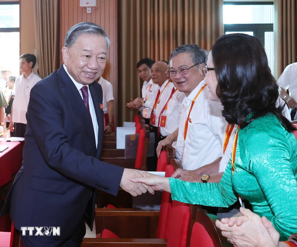 Tổng Bí thư Tô Lâm dự Đại hội đại biểu Đảng bộ xã Nghĩa Trụ lần thứ nhất. (Ảnh: Thống Nhất/TTXVN)