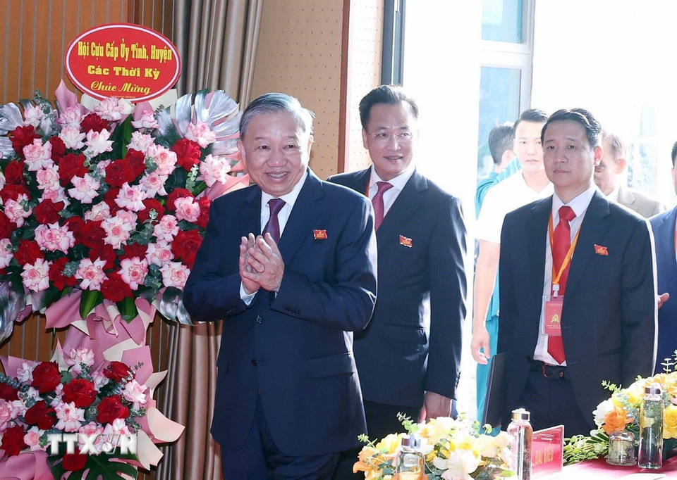 Tổng Bí thư Tô Lâm dự Đại hội đại biểu Đảng bộ xã Nghĩa Trụ lần thứ nhất. (Ảnh: Thống Nhất/TTXVN)