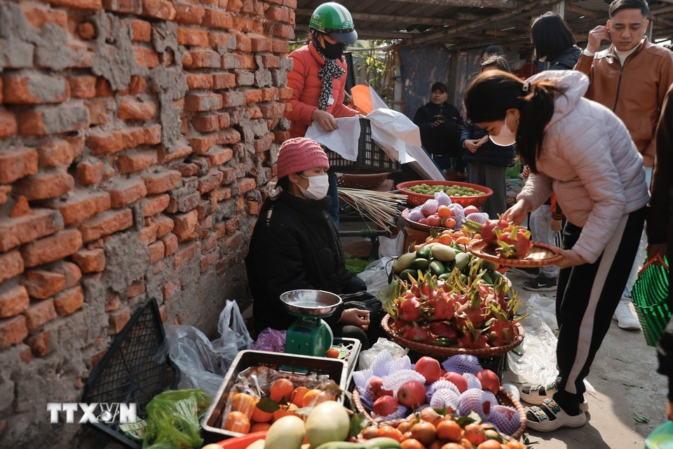 Trải qua thời gian, với sự xuất hiện ngày càng nhiều của trung tâm thương mại, cửa hàng tiện tích… nhưng không khí háo hức, nhộn nhịp của phiên chợ Vé ngày 28 Tết vẫn không hề đổi thay. (Ảnh: Minh Quyết/TTXVN)