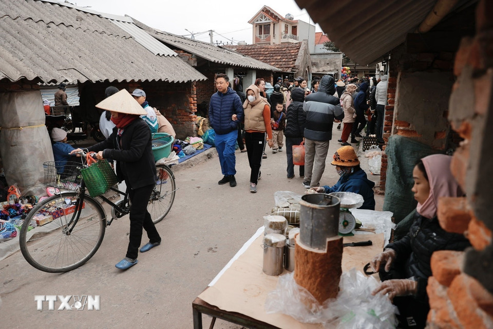 Người dân đi chợ mua sắm chuẩn bị cho Tết. (Ảnh: Minh Quyết/TTXVN)