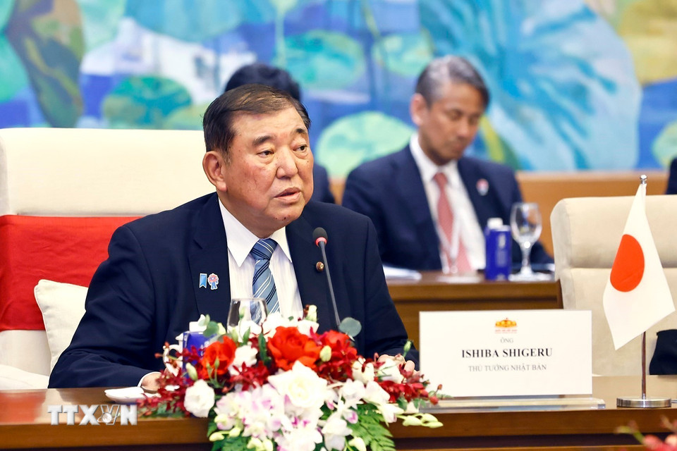 Thủ tướng Nhật Bản Ishiba Shigeru phát biểu tại cuộc hội kiến Chủ tịch Quốc hội Trần Thanh Mẫn.(Ảnh: Doãn Tấn/TTXVN)