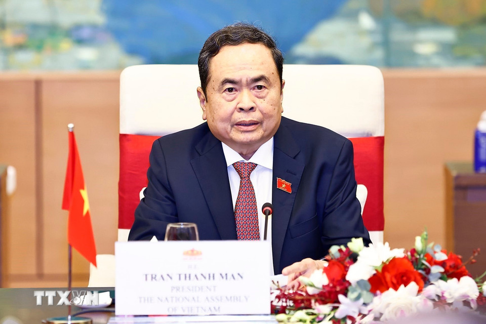 Chủ tịch Quốc hội Trần Thanh Mẫn phát biểu tại cuộc hội kiến Thủ tướng Nhật Bản Ishiba Shigeru. (Ảnh: Doãn Tấn/TTXVN)