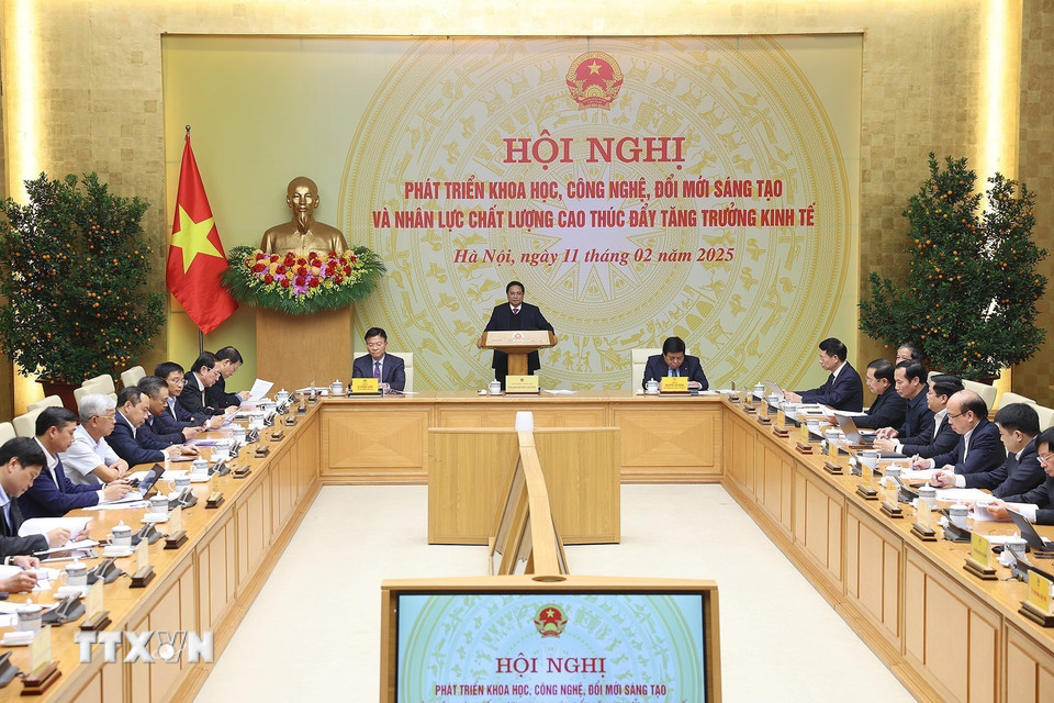 Thủ tướng Phạm Minh Chính khai mạc Hội nghị phát triển khoa học, công nghệ, đổi mới sáng tạo và nhân lực chất lượng cao. (Ảnh: Dương Giang/TTXVN)
