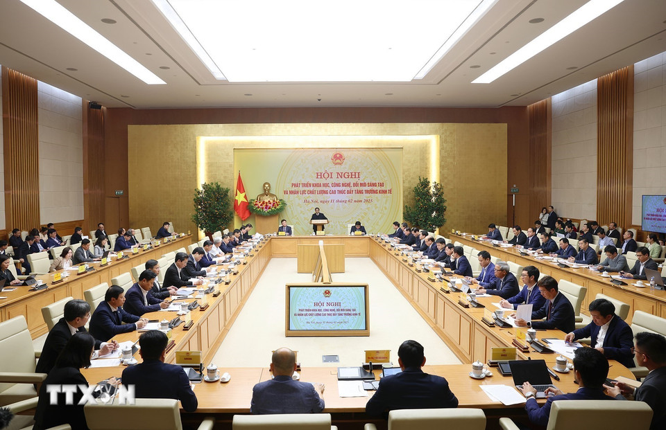 Hội nghị phát triển khoa học, công nghệ, đổi mới sáng tạo và nhân lực chất lượng cao. (Ảnh: Dương Giang/TTXVN)